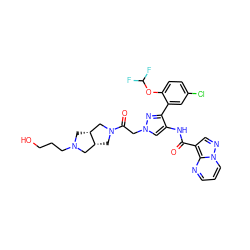 O=C(Nc1cn(CC(=O)N2C[C@@H]3CN(CCCO)C[C@@H]3C2)nc1-c1cc(Cl)ccc1OC(F)F)c1cnn2cccnc12 ZINC001772576360