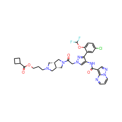 O=C(Nc1cn(CC(=O)N2C[C@@H]3CN(CCCOC(=O)C4CCC4)C[C@@H]3C2)nc1-c1cc(Cl)ccc1OC(F)F)c1cnn2cccnc12 ZINC001772644146