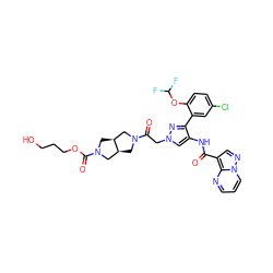 O=C(Nc1cn(CC(=O)N2C[C@H]3CN(C(=O)OCCCO)C[C@H]3C2)nc1-c1cc(Cl)ccc1OC(F)F)c1cnn2cccnc12 ZINC001772615399