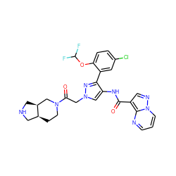 O=C(Nc1cn(CC(=O)N2CC[C@H]3CNC[C@H]3C2)nc1-c1cc(Cl)ccc1OC(F)F)c1cnn2cccnc12 ZINC001772599255