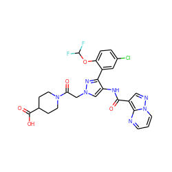 O=C(Nc1cn(CC(=O)N2CCC(C(=O)O)CC2)nc1-c1cc(Cl)ccc1OC(F)F)c1cnn2cccnc12 ZINC001772637993