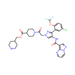 O=C(Nc1cn(CC(=O)N2CCC(C(=O)OCC3CCNCC3)CC2)nc1-c1cc(Cl)ccc1OC(F)F)c1cnn2cccnc12 ZINC001772643835