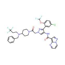 O=C(Nc1cn(CC(=O)N2CCC(N(CCC(F)(F)F)Cc3ccccc3)CC2)nc1-c1cc(Cl)ccc1OC(F)F)c1cnn2cccnc12 ZINC001772575920