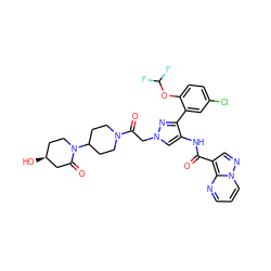 O=C(Nc1cn(CC(=O)N2CCC(N3CC[C@H](O)CC3=O)CC2)nc1-c1cc(Cl)ccc1OC(F)F)c1cnn2cccnc12 ZINC001772657971