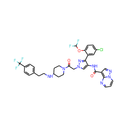 O=C(Nc1cn(CC(=O)N2CCC(NCCc3ccc(C(F)(F)F)cc3)CC2)nc1-c1cc(Cl)ccc1OC(F)F)c1cnn2cccnc12 ZINC001772578292