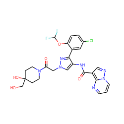 O=C(Nc1cn(CC(=O)N2CCC(O)(CO)CC2)nc1-c1cc(Cl)ccc1OC(F)F)c1cnn2cccnc12 ZINC001772621697