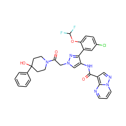 O=C(Nc1cn(CC(=O)N2CCC(O)(c3ccccc3)CC2)nc1-c1cc(Cl)ccc1OC(F)F)c1cnn2cccnc12 ZINC001772574677