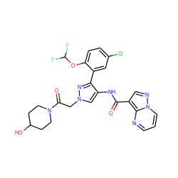 O=C(Nc1cn(CC(=O)N2CCC(O)CC2)nc1-c1cc(Cl)ccc1OC(F)F)c1cnn2cccnc12 ZINC001772647095