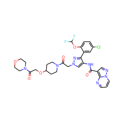 O=C(Nc1cn(CC(=O)N2CCC(OCC(=O)N3CCOCC3)CC2)nc1-c1cc(Cl)ccc1OC(F)F)c1cnn2cccnc12 ZINC001772587753