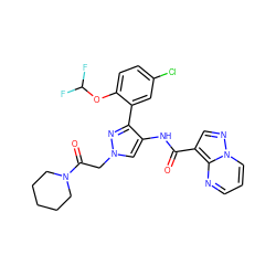 O=C(Nc1cn(CC(=O)N2CCCCC2)nc1-c1cc(Cl)ccc1OC(F)F)c1cnn2cccnc12 ZINC001772580974