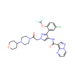 O=C(Nc1cn(CC(=O)N2CCN(C3CCOCC3)CC2)nc1-c1cc(Cl)ccc1OC(F)F)c1cnn2cccnc12 ZINC001772603249