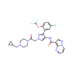 O=C(Nc1cn(CC(=O)N2CCN(CC3CC3)CC2)nc1-c1cc(Cl)ccc1OC(F)F)c1cnn2cccnc12 ZINC001772599031