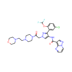 O=C(Nc1cn(CC(=O)N2CCN(CCN3CCOCC3)CC2)nc1-c1cc(Cl)ccc1OC(F)F)c1cnn2cccnc12 ZINC001772608160