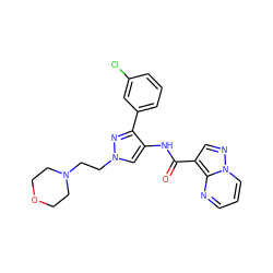 O=C(Nc1cn(CCN2CCOCC2)nc1-c1cccc(Cl)c1)c1cnn2cccnc12 ZINC000095575780