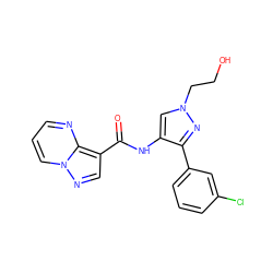 O=C(Nc1cn(CCO)nc1-c1cccc(Cl)c1)c1cnn2cccnc12 ZINC000095572284