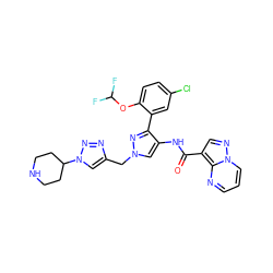 O=C(Nc1cn(Cc2cn(C3CCNCC3)nn2)nc1-c1cc(Cl)ccc1OC(F)F)c1cnn2cccnc12 ZINC001772609715