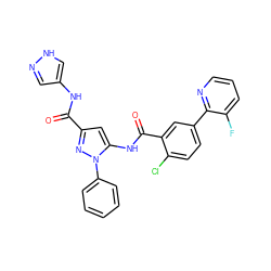 O=C(Nc1cn[nH]c1)c1cc(NC(=O)c2cc(-c3ncccc3F)ccc2Cl)n(-c2ccccc2)n1 ZINC001772634209