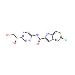 O=C(Nc1cnc([C@H](O)CO)cn1)c1cc2cc(Cl)ccc2[nH]1 ZINC000040956160