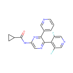 O=C(Nc1cnc(-c2c(F)cncc2F)c(-c2cccnc2)n1)C1CC1 ZINC000043152225