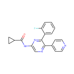 O=C(Nc1cnc(-c2ccncc2)c(-c2ccccc2F)n1)C1CC1 ZINC000035000471