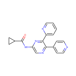 O=C(Nc1cnc(-c2ccncc2)c(-c2ccccn2)n1)C1CC1 ZINC000034997826