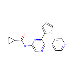 O=C(Nc1cnc(-c2ccncc2)c(-c2ccco2)n1)C1CC1 ZINC000035000655