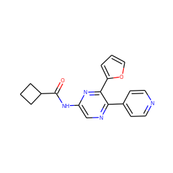 O=C(Nc1cnc(-c2ccncc2)c(-c2ccco2)n1)C1CCC1 ZINC000035000656