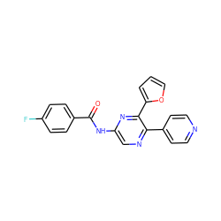 O=C(Nc1cnc(-c2ccncc2)c(-c2ccco2)n1)c1ccc(F)cc1 ZINC000034997643