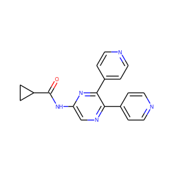 O=C(Nc1cnc(-c2ccncc2)c(-c2ccncc2)n1)C1CC1 ZINC000034998033