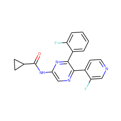 O=C(Nc1cnc(-c2ccncc2F)c(-c2ccccc2F)n1)C1CC1 ZINC000066065902