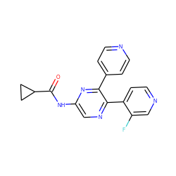 O=C(Nc1cnc(-c2ccncc2F)c(-c2ccncc2)n1)C1CC1 ZINC000035000464