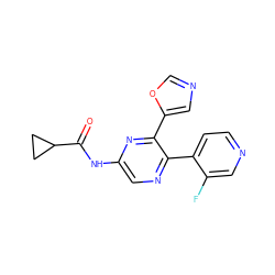 O=C(Nc1cnc(-c2ccncc2F)c(-c2cnco2)n1)C1CC1 ZINC000066065903