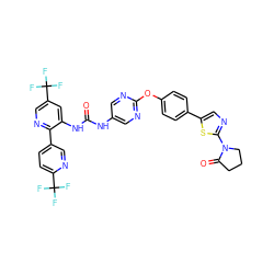 O=C(Nc1cnc(Oc2ccc(-c3cnc(N4CCCC4=O)s3)cc2)nc1)Nc1cc(C(F)(F)F)cnc1-c1ccc(C(F)(F)F)nc1 ZINC000205714025