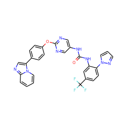 O=C(Nc1cnc(Oc2ccc(-c3cnc4ccccn34)cc2)nc1)Nc1cc(C(F)(F)F)ccc1-n1cccn1 ZINC001772613943