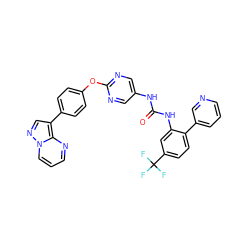 O=C(Nc1cnc(Oc2ccc(-c3cnn4cccnc34)cc2)nc1)Nc1cc(C(F)(F)F)ccc1-c1cccnc1 ZINC001772581517