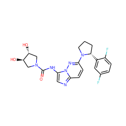 O=C(Nc1cnc2ccc(N3CCC[C@@H]3c3cc(F)ccc3F)nn12)N1C[C@@H](O)[C@H](O)C1 ZINC000068206823