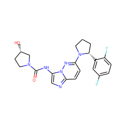 O=C(Nc1cnc2ccc(N3CCC[C@@H]3c3cc(F)ccc3F)nn12)N1CC[C@H](O)C1 ZINC000118237480