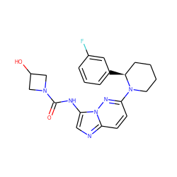 O=C(Nc1cnc2ccc(N3CCCC[C@@H]3c3cccc(F)c3)nn12)N1CC(O)C1 ZINC000118234148