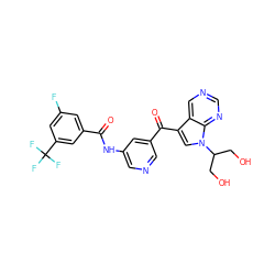 O=C(Nc1cncc(C(=O)c2cn(C(CO)CO)c3ncncc23)c1)c1cc(F)cc(C(F)(F)F)c1 ZINC000169707838