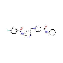 O=C(Nc1cncc(CN2CCC(C(=O)NC3CCCCC3)CC2)c1)c1ccc(F)cc1 ZINC001772639225