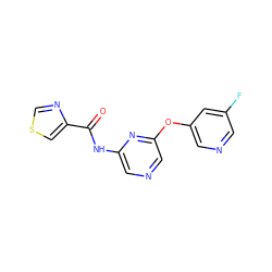 O=C(Nc1cncc(Oc2cncc(F)c2)n1)c1cscn1 ZINC000299826913