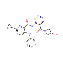 O=C(Nc1cnccc1C(=O)N1CC(O)C1)c1nc(C2CC2)ccc1Nc1cncnc1 ZINC000149616942