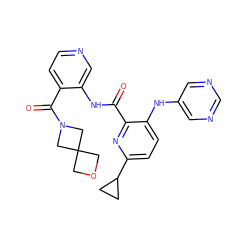 O=C(Nc1cnccc1C(=O)N1CC2(COC2)C1)c1nc(C2CC2)ccc1Nc1cncnc1 ZINC000169701722