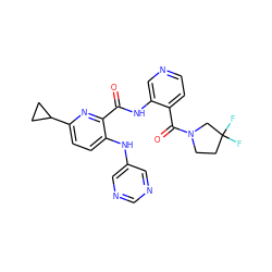 O=C(Nc1cnccc1C(=O)N1CCC(F)(F)C1)c1nc(C2CC2)ccc1Nc1cncnc1 ZINC000148235520