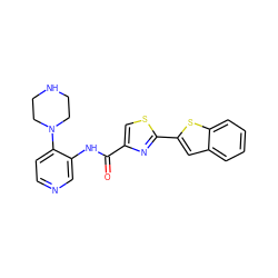 O=C(Nc1cnccc1N1CCNCC1)c1csc(-c2cc3ccccc3s2)n1 ZINC000096269599