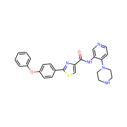 O=C(Nc1cnccc1N1CCNCC1)c1csc(-c2ccc(Oc3ccccc3)cc2)n1 ZINC000096269610