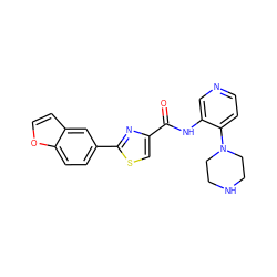 O=C(Nc1cnccc1N1CCNCC1)c1csc(-c2ccc3occc3c2)n1 ZINC000096269611