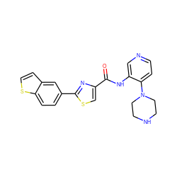 O=C(Nc1cnccc1N1CCNCC1)c1csc(-c2ccc3sccc3c2)n1 ZINC000096269600