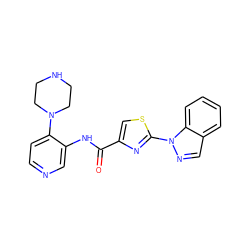 O=C(Nc1cnccc1N1CCNCC1)c1csc(-n2ncc3ccccc32)n1 ZINC000096269596