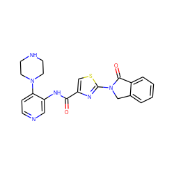 O=C(Nc1cnccc1N1CCNCC1)c1csc(N2Cc3ccccc3C2=O)n1 ZINC000096269597